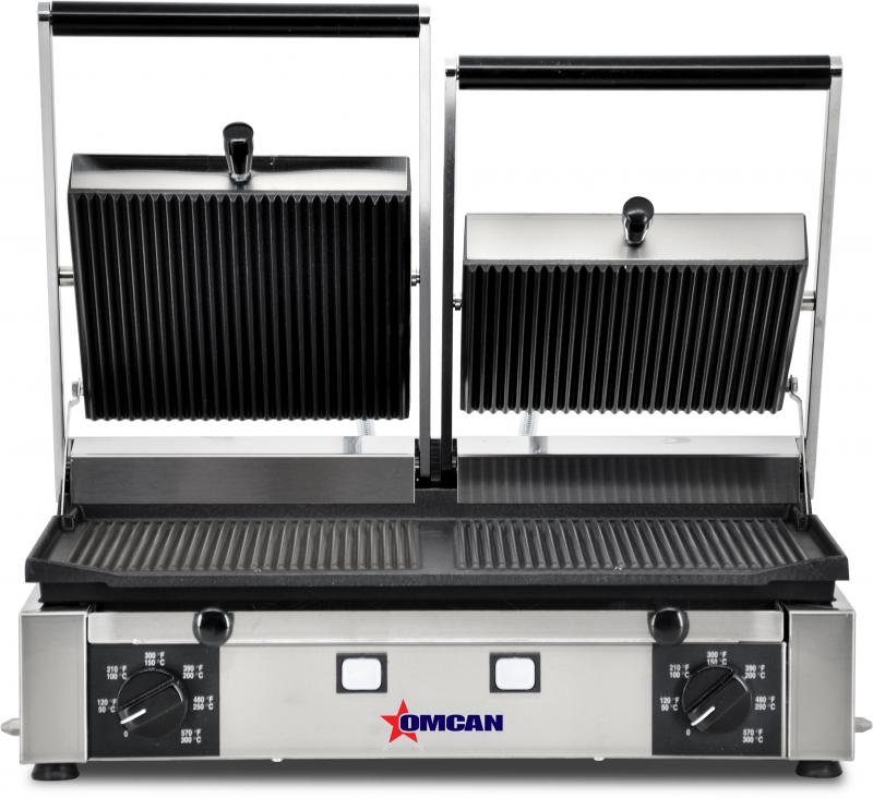 Elite Series 10" x 19" Double Panini Grill with Grooved Top and Bottom  Grill Surface